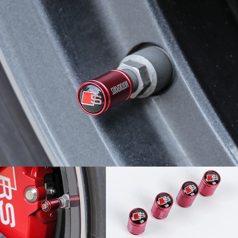 4Pcs 3D Aluminum Alloy Car Wheel Tire Air Valve Dust Caps Rim Accessories For Audi Sline A1 A2 A3 A4 A4L A5 RS RS3 RS4 S1 S2 S3