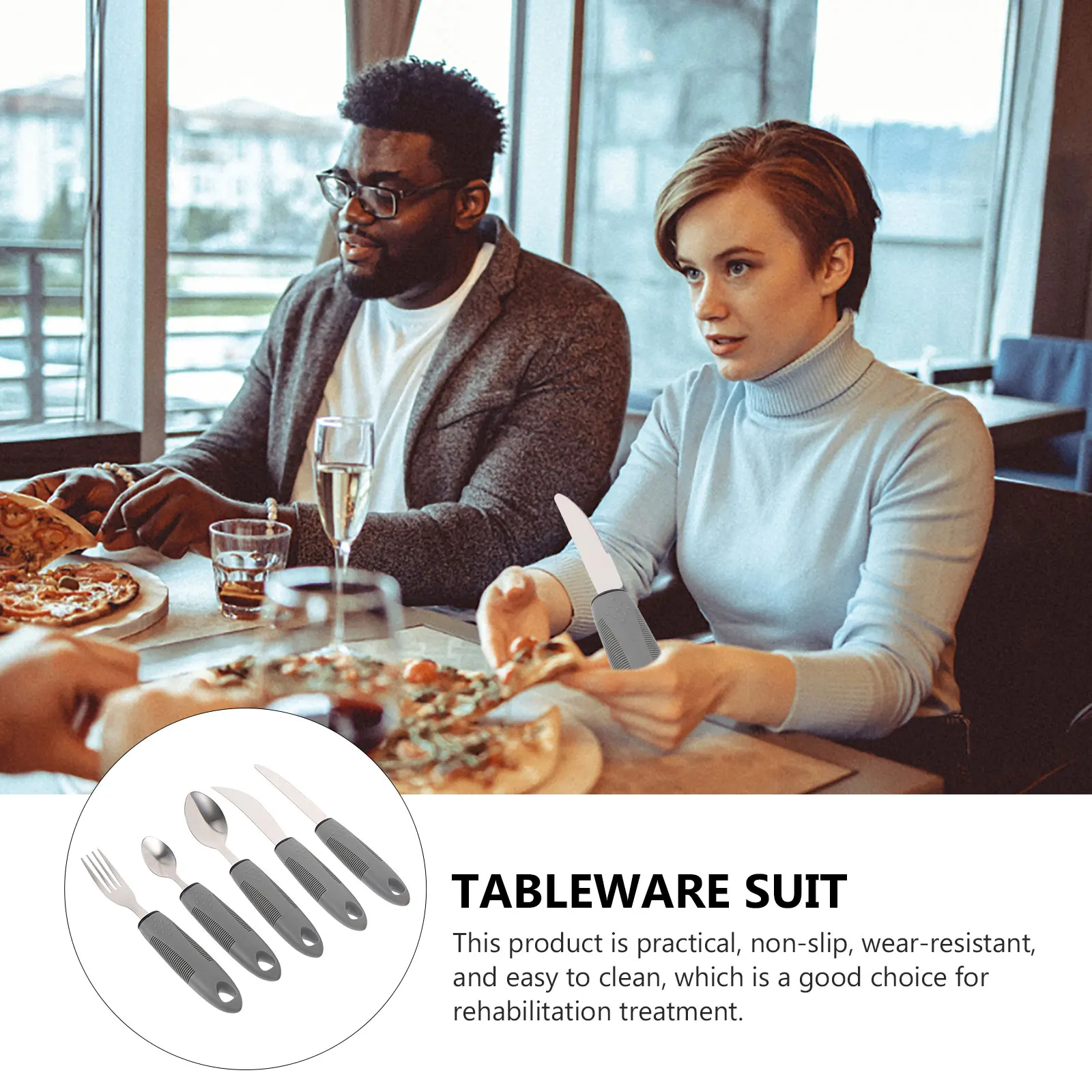 

1 Set Professional Adaptive Utensilsbuilt-Up Tableware For Arthritis Portable Durable Easy Clean Household Utensils