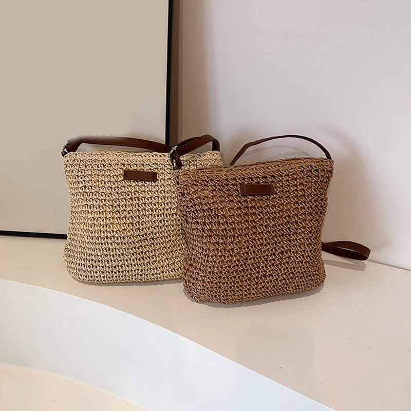 Bohemian Straw Beach Bags For Women High Capacity Handmade Shoulder Bag Casual Woven Totes Bag Shopping Clutch Handbag Purse