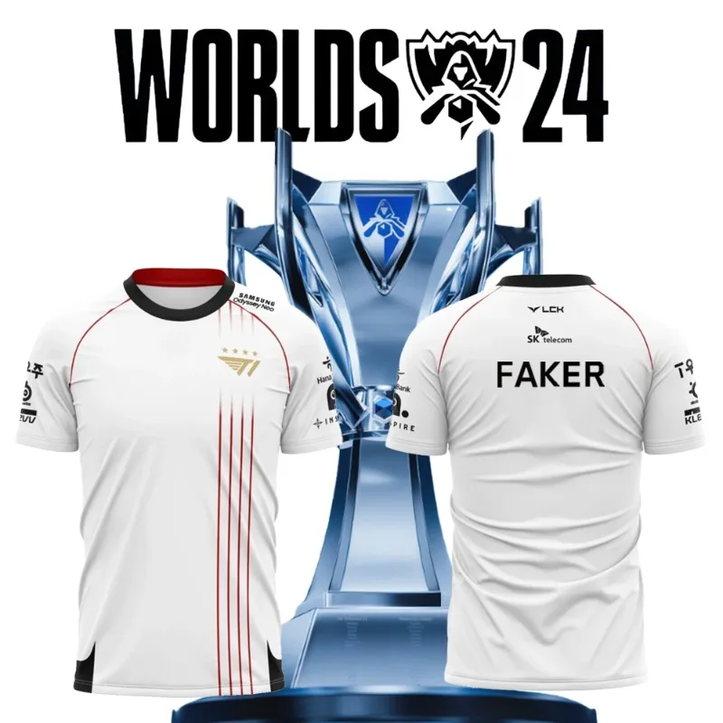 Novo t1 e-sports clube equipe uniforme liga das lendas final do mundo camisa t camisa lol jogos faker fã apoio roupas masculinas