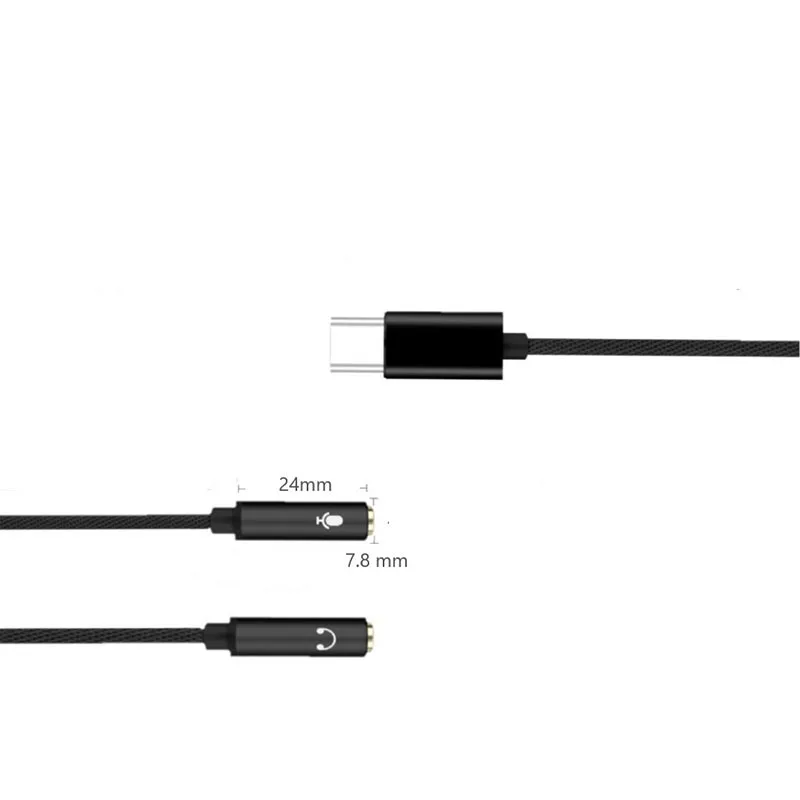 2 w1 typ C przejście ze złącza męskiego na podwójne 3.5mm kabel żeński splitter Jack słuchawki Usb C do 3.5mm Aux podwójne mikrofon słuchawkowy