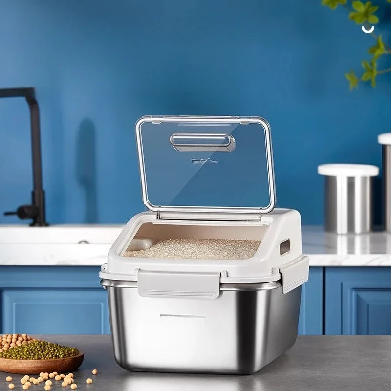 Stainless steel rice bucket household insect-proof moisture-proof sealed rice bucket storage box