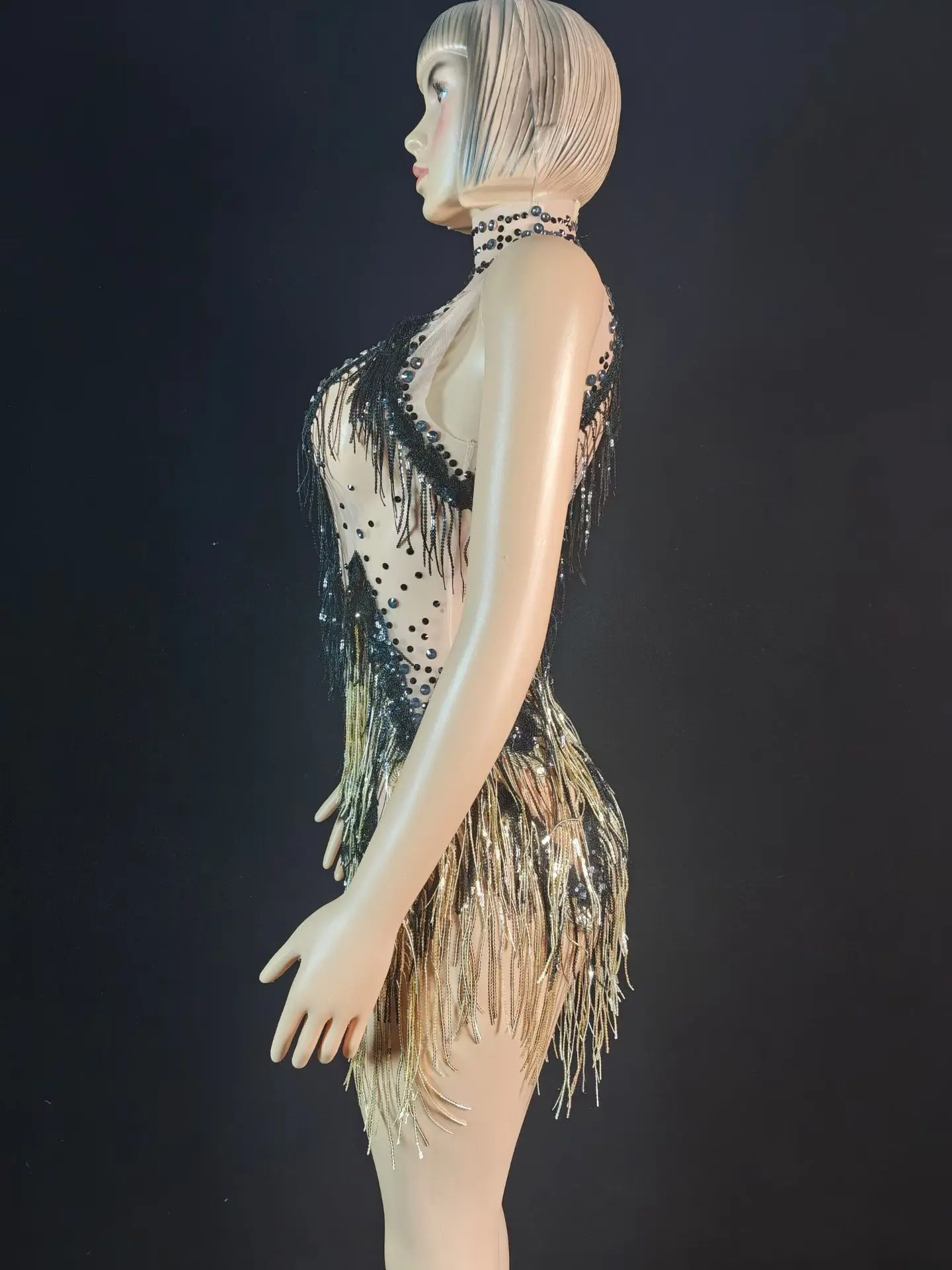 Femmes Sexy robe de soirée courte étincelle strass gland Mini robe fête célébrer Latino danse robe Club scène spectacle tenue Yaobai