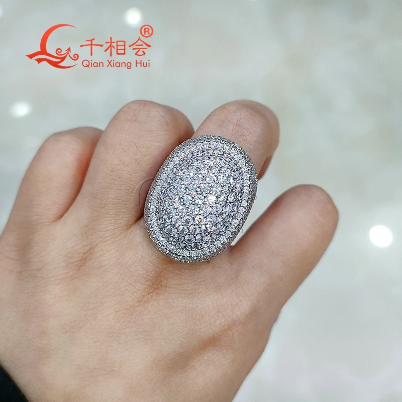 

23*29mm big oval full of D white melee moissanite Sterling 925 Silver hip hop Ring Men women Diamonds Male fine Jewelry