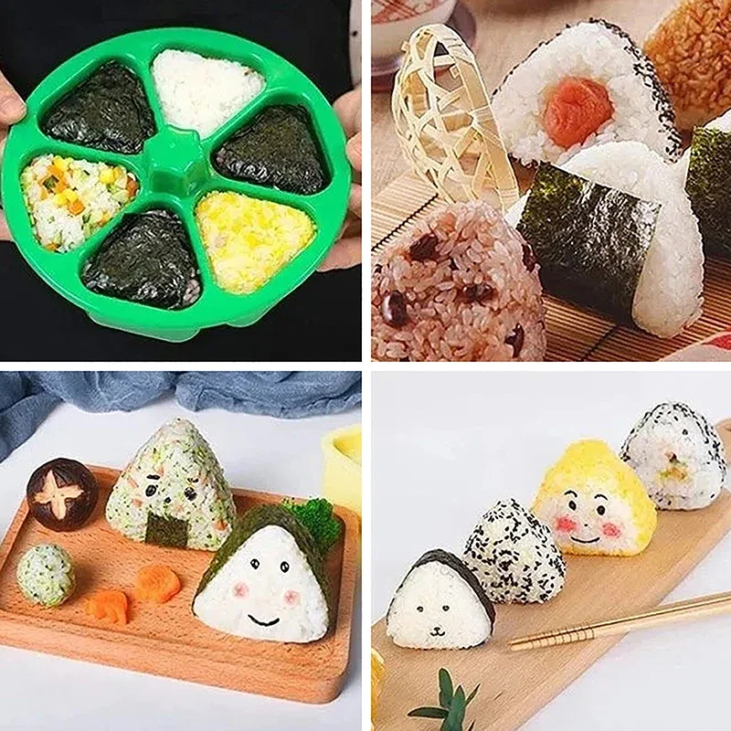 6 Compartment Plastic Rice Ball Maker Non Stick DIY Sushi Mold Triangular Press Kitchen Tool for Bento Lunch Box