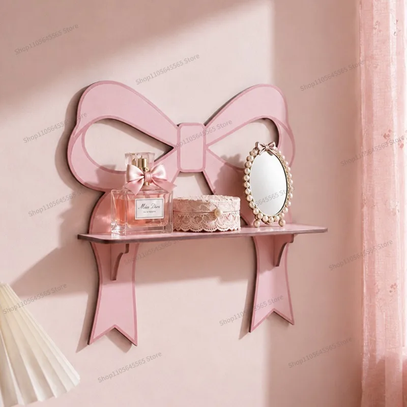 For wooden handicrafts, pink bows, crystal wall shelves, simple home bedroom and homestay decoration
