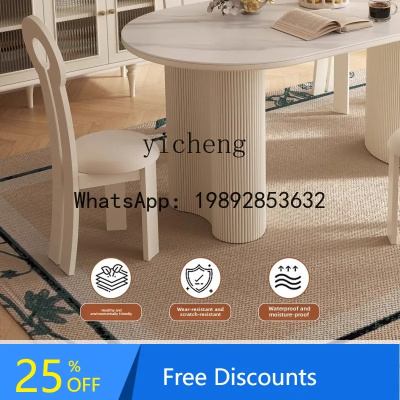 ABC  French retro rock slab dining table and chair combination solid  room home oval dining table