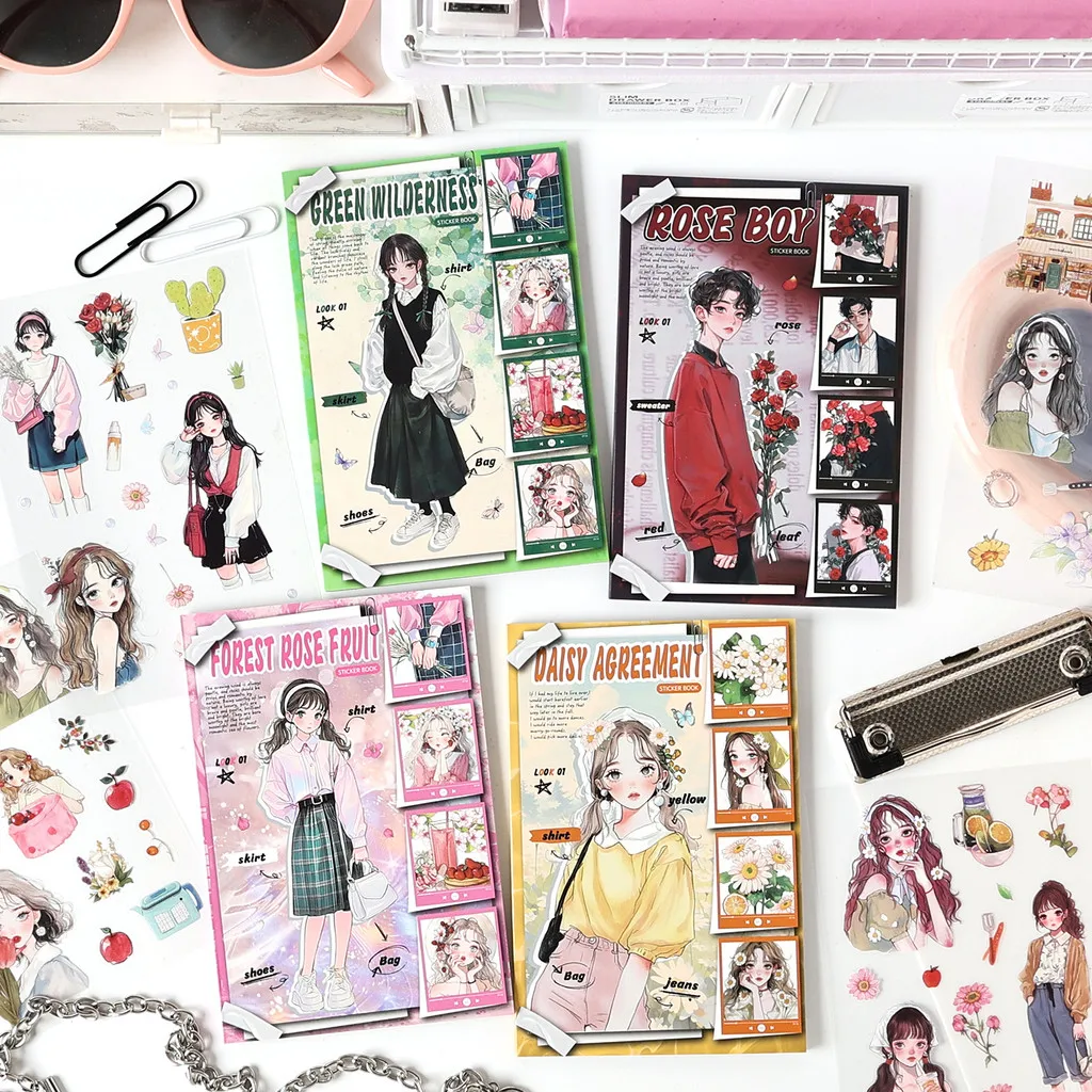 

20sheets PET Character Stickers Book Embelishment Adhesive Diy Sticker Scrapbook Decorative Junk Journal Supplies