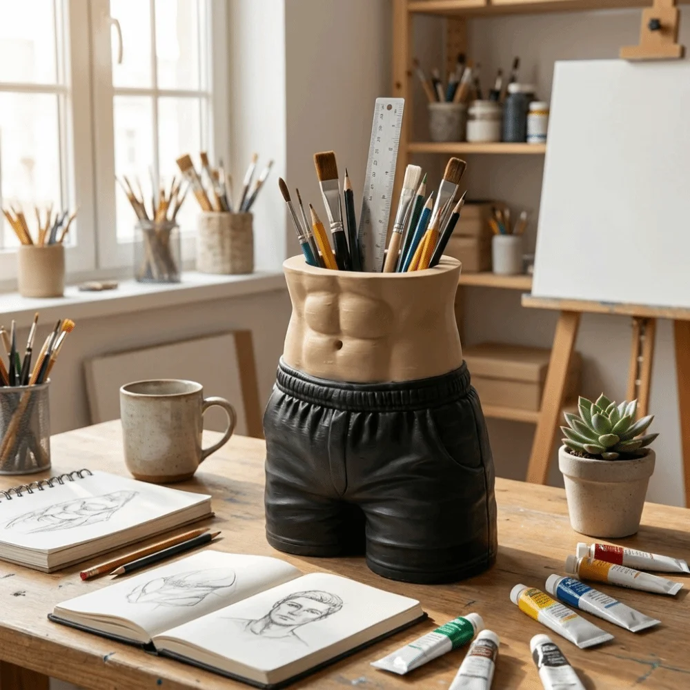 3D Printed Abdominal Muscle Pen Holder Decorative Plastic Desk Organizer Muscle Torso Unique Pencil Cup Stationery Organizer