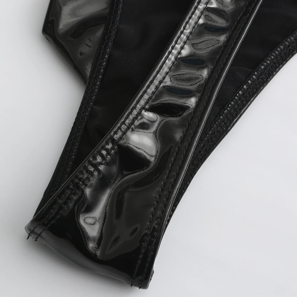Sexy Man's Imitation Leather Stretch G-string Underwear Pouch Thong Sissy Briefs Low Waist T-back Lingerie Shorts