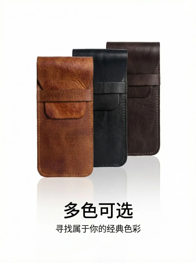 Cowhide Pen Case Holder Handmade Fountain Multi Pens Pouch Vegetable tanned leather Simple Pen Protective Sleeve Cover