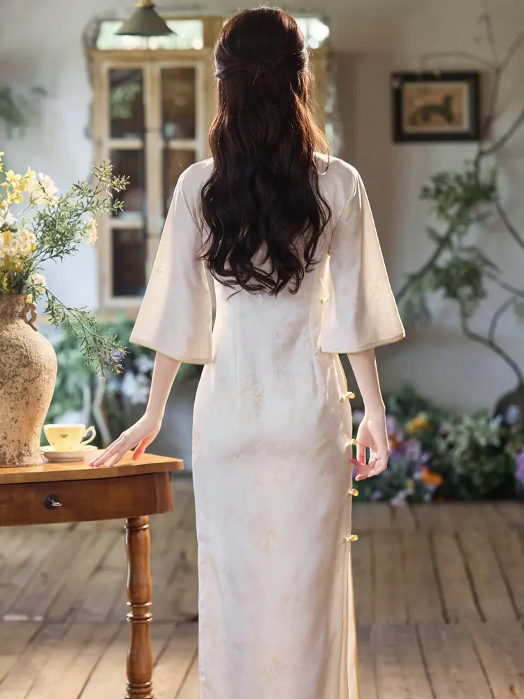 Ele Long Young Sle Subtle Beau Vintage Sle Low Slit Daily Wear Polyester Blend Seven Quarter Sve