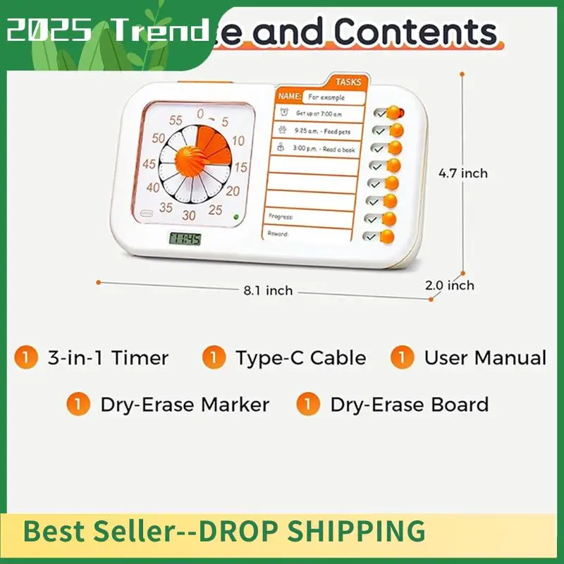 AD33 HOT 3-In-1 Visual ADHD Timer For Kids & Adults With Planning Board, Task Timer, Chore Chart & Visual Schedule Planne