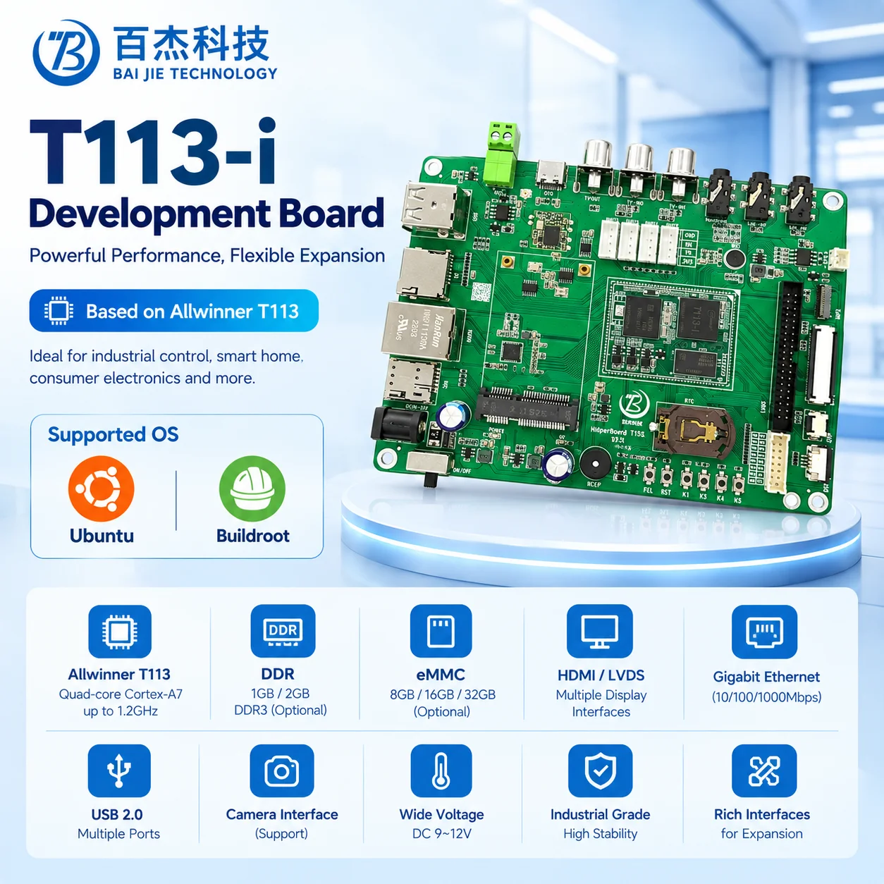 Helper T113-i（512M+2/4G）development board used for industry automation nand and eMMC  board for  monitor automation(only board))