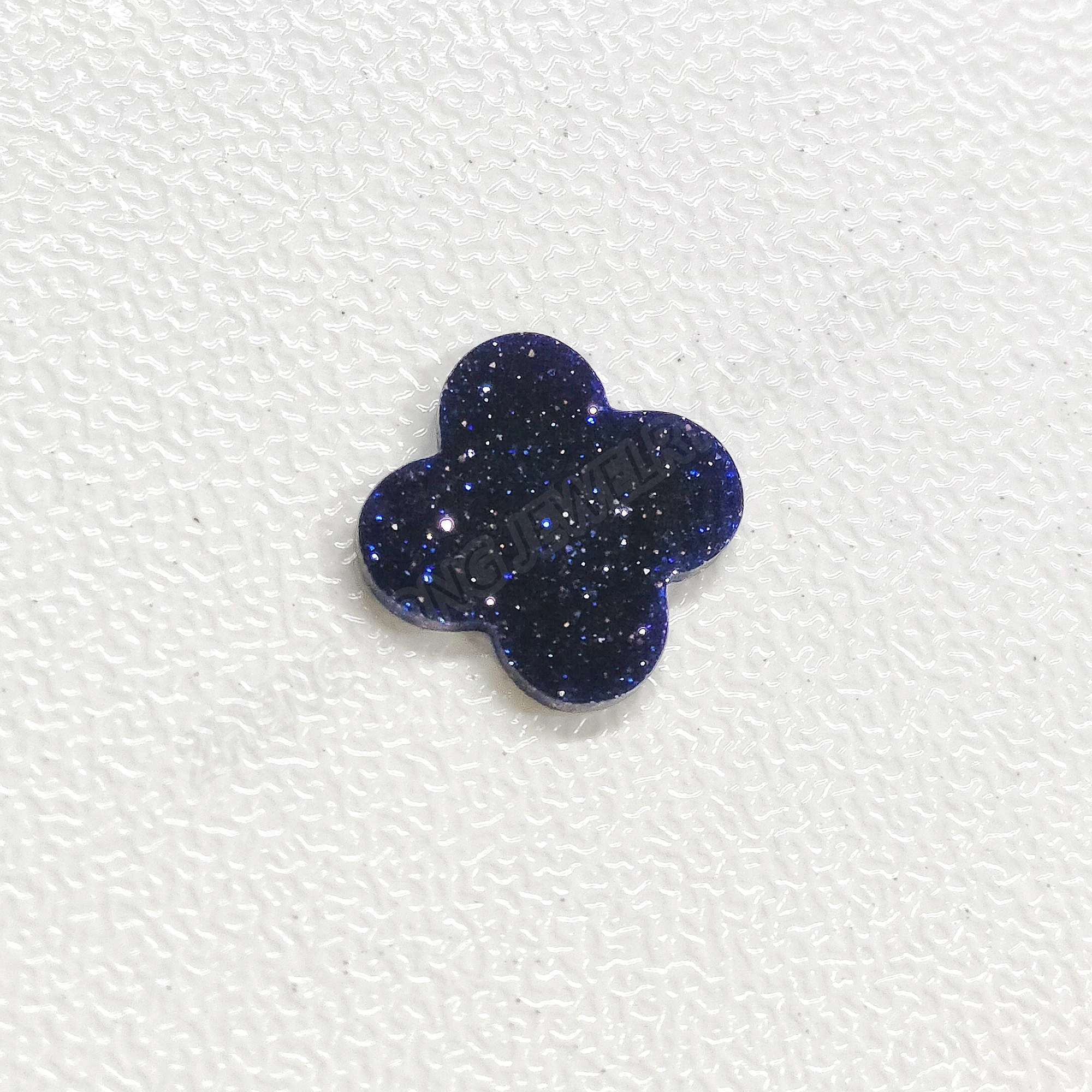50pcs Blue Goldstone Beads Four Leaf Clover Beads for Jewelry Making Dark Blue Glitter Beads