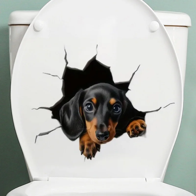

3D Effect Cute Dachshund Stickers,Wall Toilet Decal Removable, Waterproof Vinyl Car Sticker for Bathroom Decor