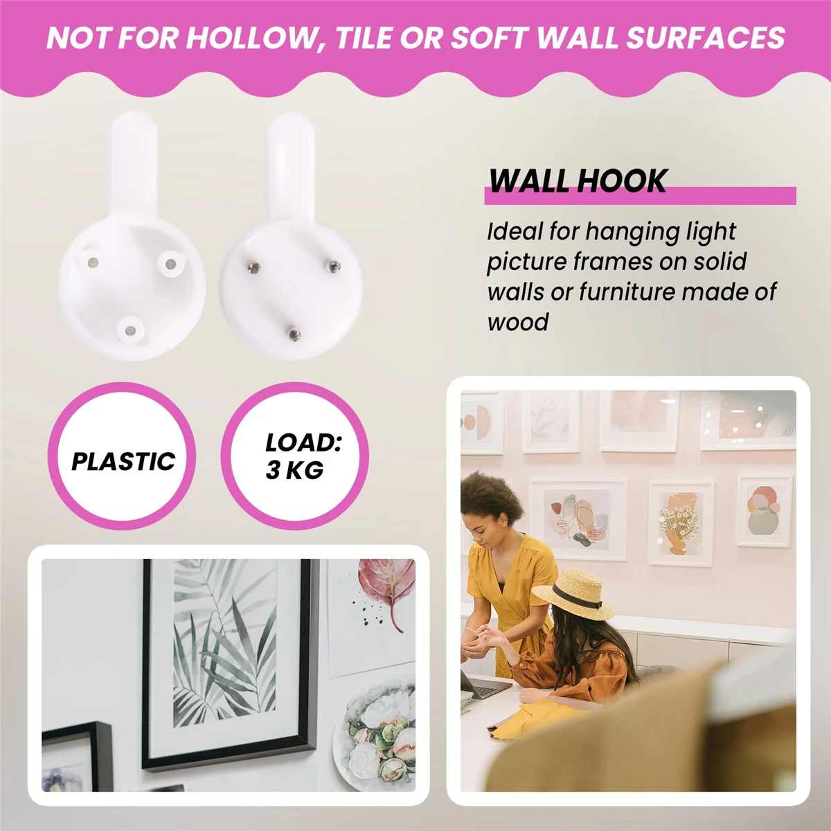 A62K 20 шт. пластиковые тяжелые настенные крючки для фоторамки вешалки 3-контактные маленькие белые