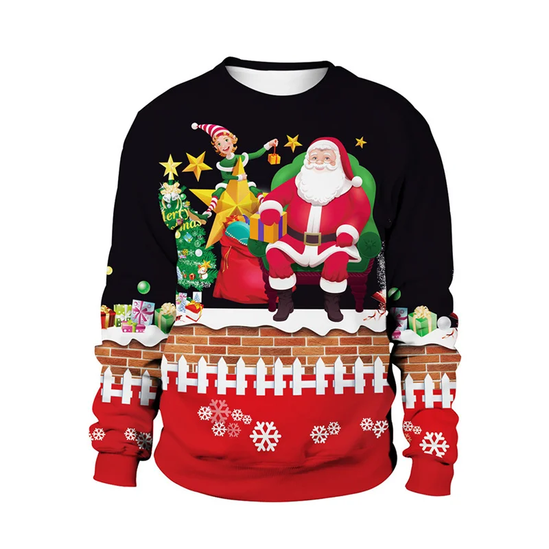 Funny 3D Print Santa Claus Reindeer Sweater Men Women Ugly Christmas Sweaters Jumpers Tops Holiday Party Pullover Sweatshirt Top