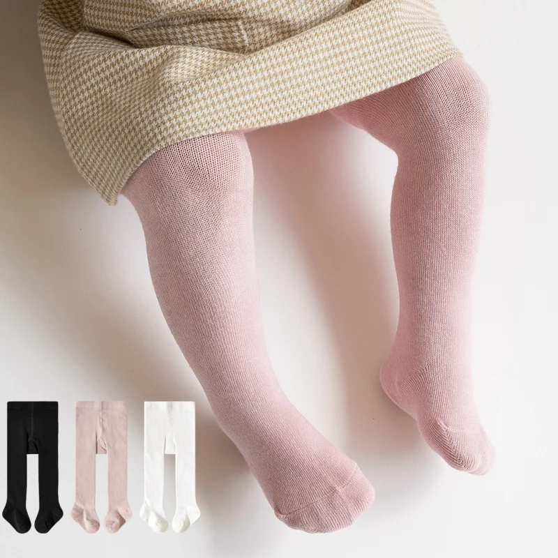 Spring Autumn Kids Girls Leggings Solid Color Soft Stretchy Footed Pantyhose 0-4Y Baby Daily Wear Basic Tights