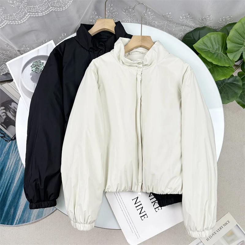 

Новая женская короткая стеганая куртка Zero-Pressure Series из хлопка, легкая, теплая, как пуховик, с воротником-стойкой, на молнии