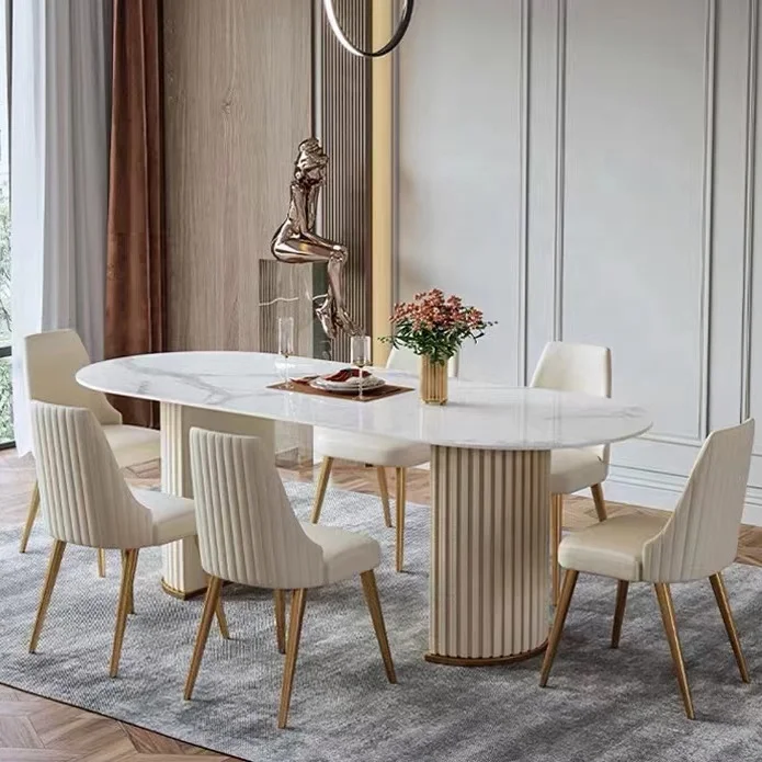 

2026 Luxury Modern Marble Dining Room Set With 8 Chairs And Table Stone And Glass Furniture For Apartment Hotel Or Bar