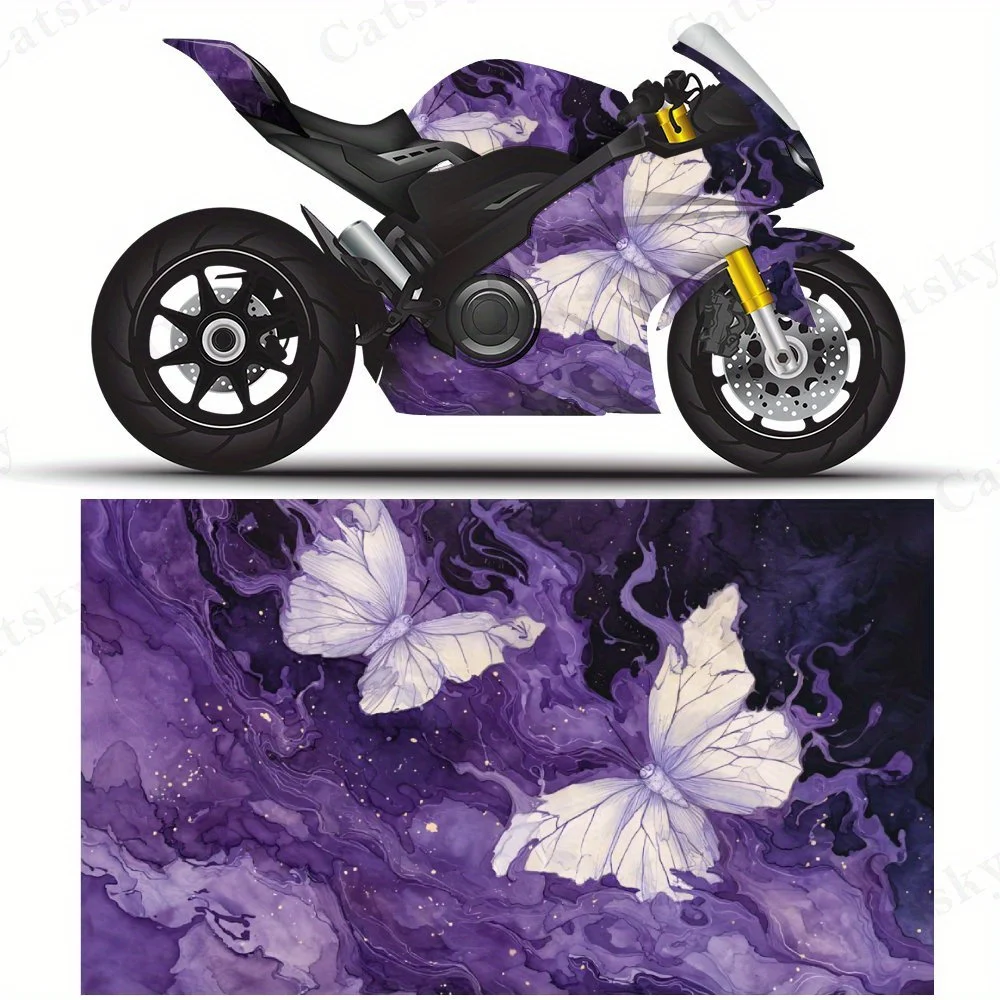 

Purple Flame Butterfly Fantasy Motorcycle Film Stickers, Durable PVC Adhesive Decals for Motorcycle Customization, Weather-Resis