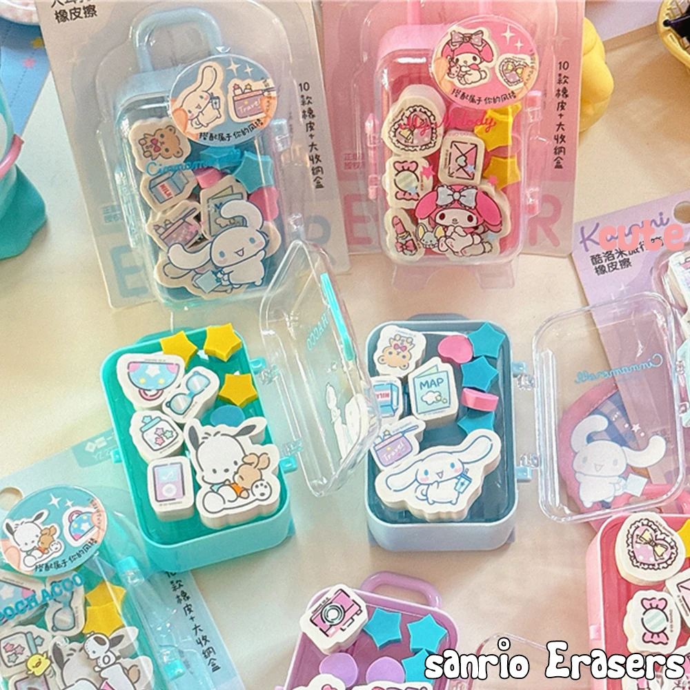 Kawaii Sanrio Cinnamoroll Melody Eraser Set with Box Cartoon Figure Model Erasers Stationery Office School Supplies Gifts Toys - view 3