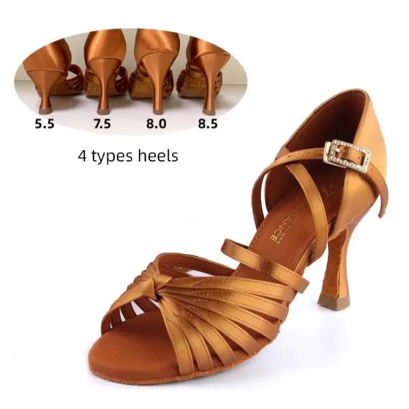 Latin Dance Shoes Lady\'s Professional Training Shoes Competition Good Balance Ballroom Latin Dancing Satin Sandals FocusDance