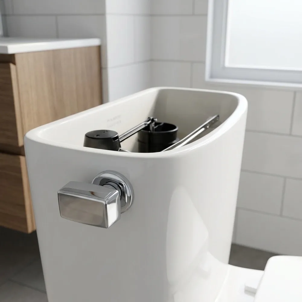 Zinc Alloy Chrome Toilet Tank Lever Left-Mount Square Handle for Side-Flush Toilets with Complete Hardware Kit 5x2.7x1.8cm