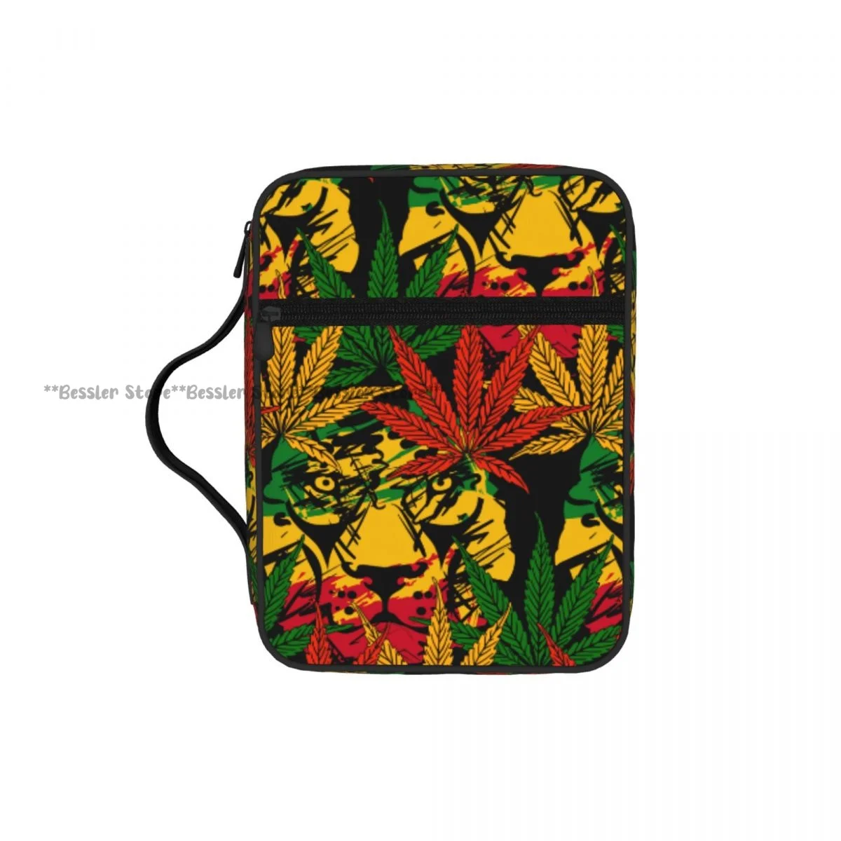 

Чехол для Библии с ручкой и карманом на молнии, сумка для церкви с узором Лев Раста, защитный чехол для Библии, сумка для планшета