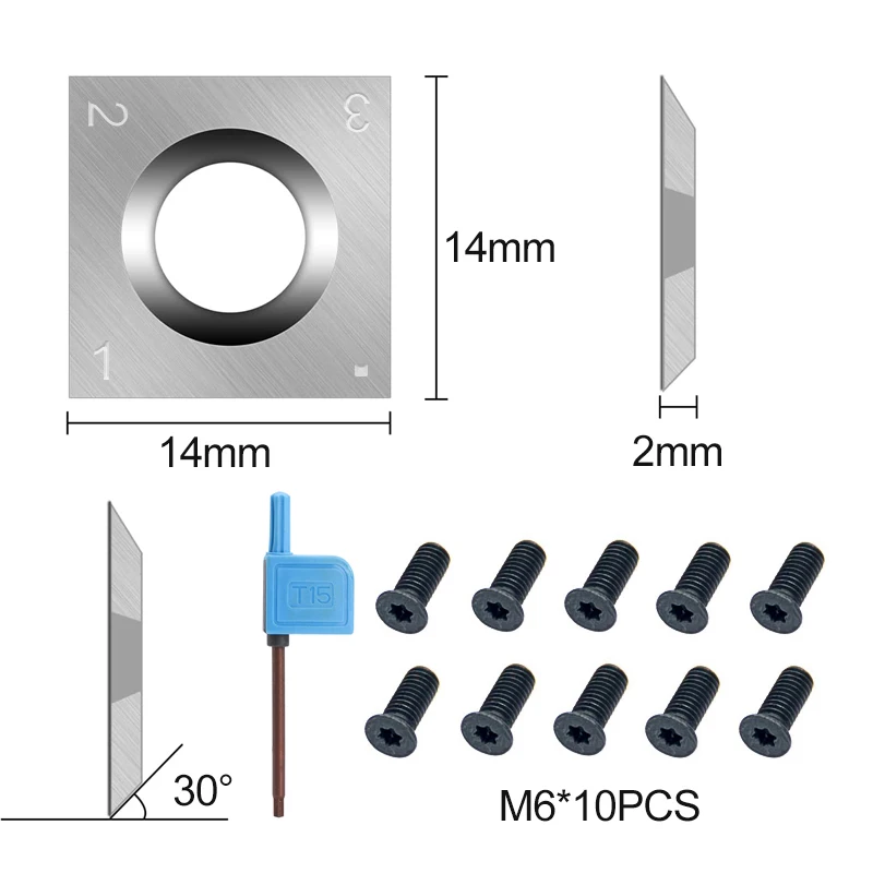 XCAN Wood Lathe Carbide Insert 10pcs 14x14x2mm-30 R150 Wood Turning Tool Cutter Replacment for Woodworking Lathe Tools