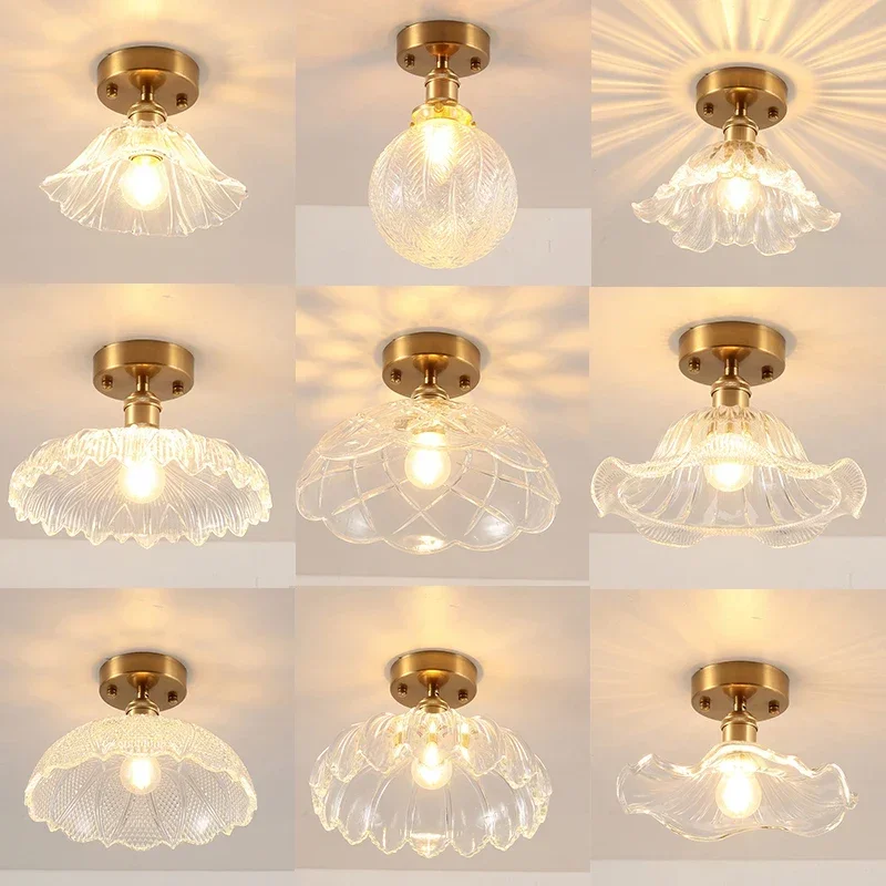 

LED Glass Ceiling Lights Nordic Brass Flower Aisle Decor Fixtures Living Room Corridor Balcony lamp Home Lighting Lustre