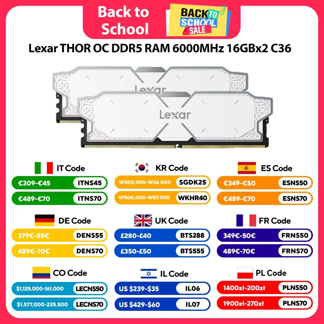 Memória RAM Lexar THOR OC DDR5 16GBx1/16GBx2 6000MHz CL36 CXMT DRAM Chip Intel XMP 3.0 & AMD EXPO para Overclocking para PC Gamer