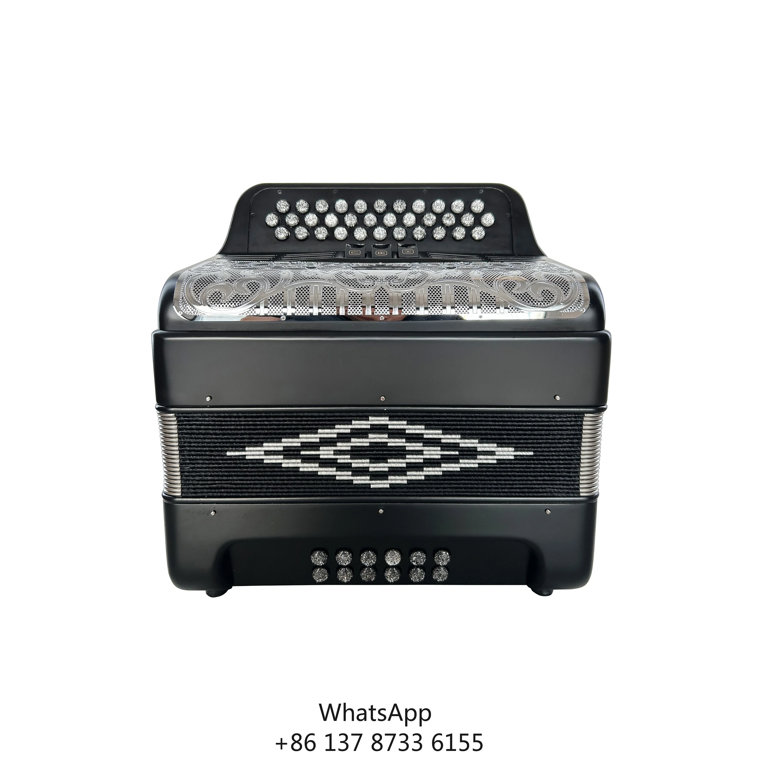 

Professional 34-Button 12-Bass 3-Registers Diatonic Accordion JB3412C Acordeon With Black Matt Body And Silver Buttons