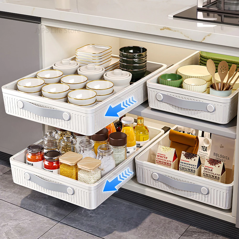 Pull Out Cabinet Organizer With Handle Slide Out Drawer For Kitchen Sliding Cabinet Shelf Storage Tray Spice Jars Storage Rack