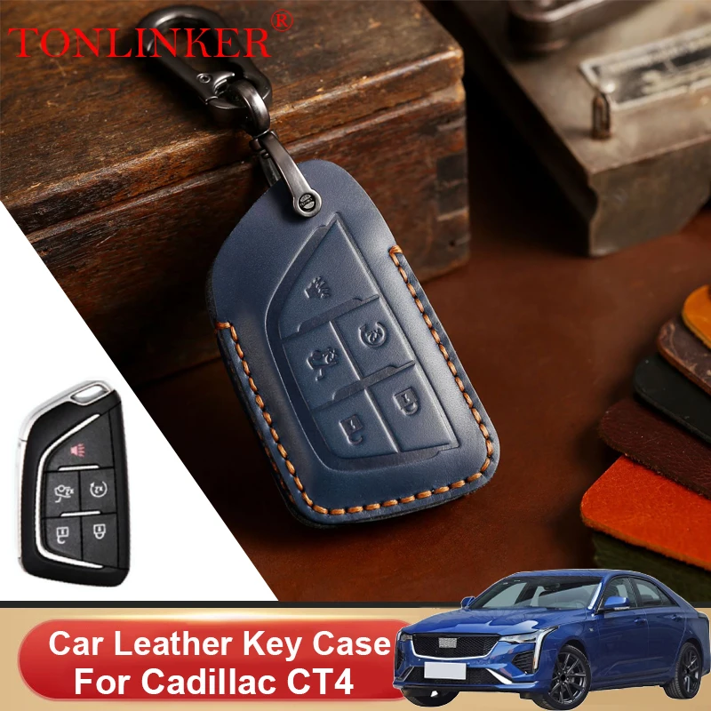 Genuine Leather Car Key Case For Cadillac CT4 CT5 2019 2020 2021 Shell Remote Cover Car Dedicated Styling Keychain Accessories