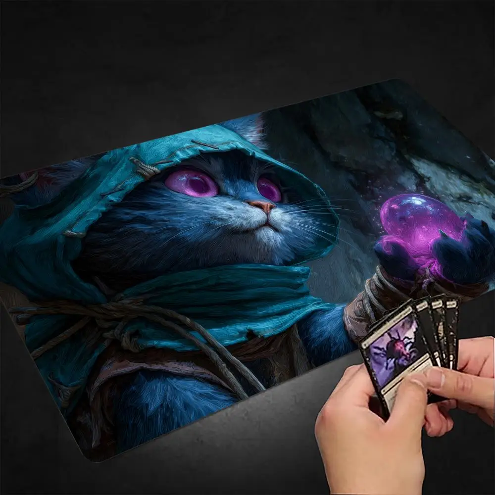 

Anthropomorphic cat wizard MTG Playmat Magic Card Mat Stitched Edge Non-Slip Durable Tabletop playmat Board Game Mat for TCG