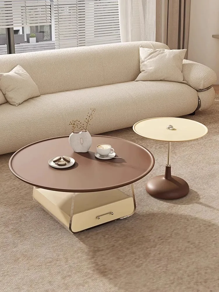 

French cream style acrylic coffee table, living room, household small unit, modern and simple, internet famous retro design coff