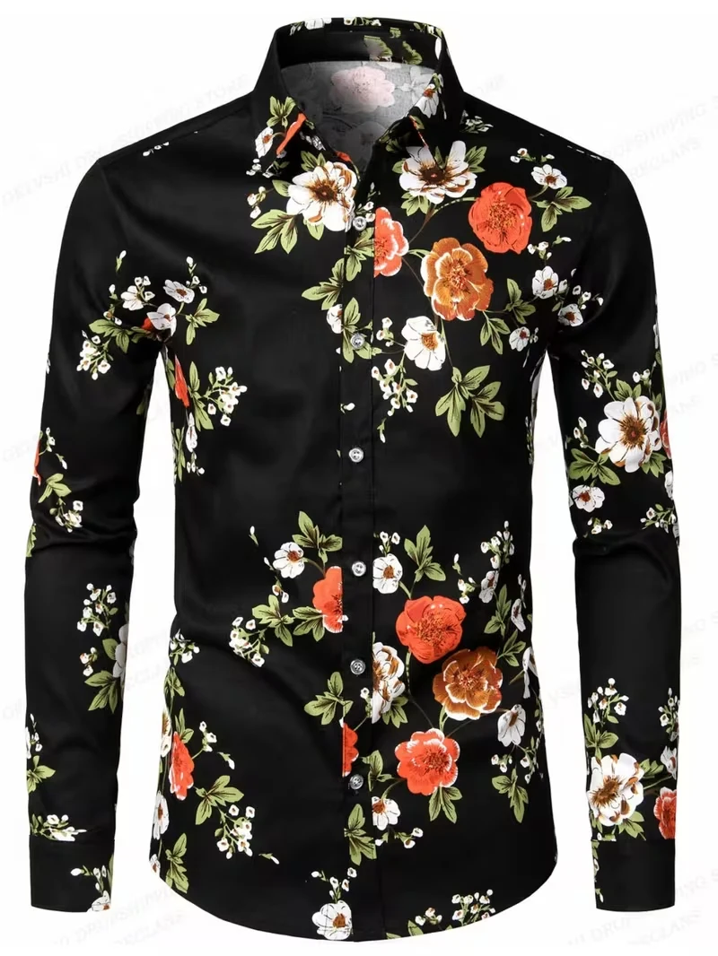 New Fashion Men's Long Sleeve 3D Flower Printed Shirt Casual Long Sleeve Top Octopus Pattern Men's Shirt Top