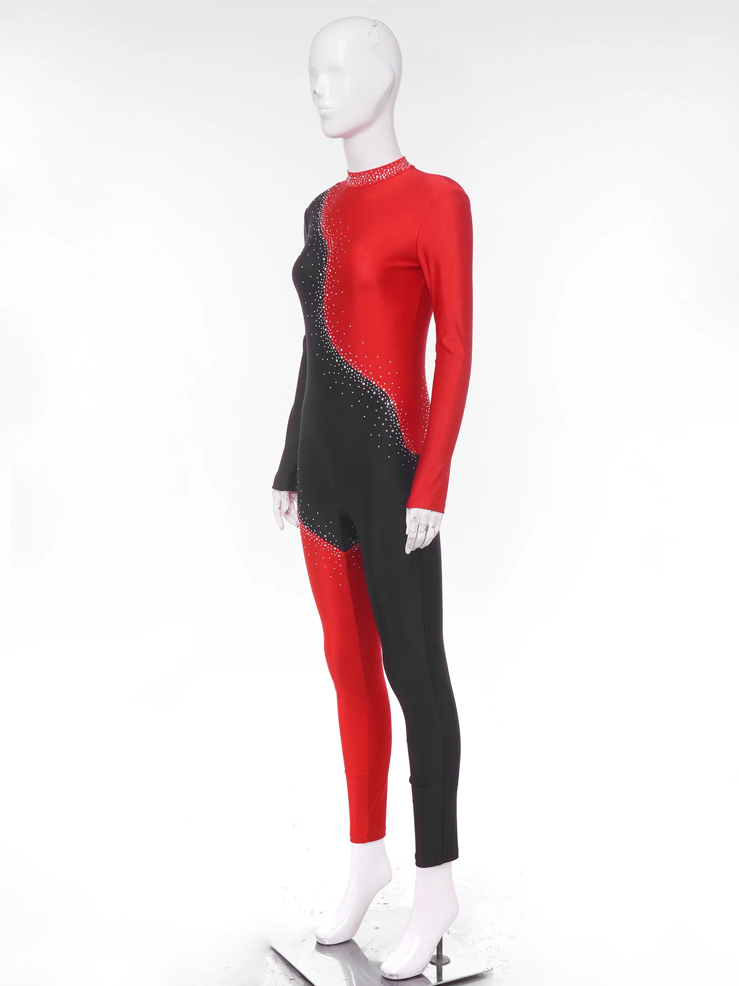 

Women Rhythmic Gymnastics Leotard Figure Skating Ballet Dance Acrobatics Jumpsuit Long Sleeve Shiny Rhinestones Zipper Bodysuit