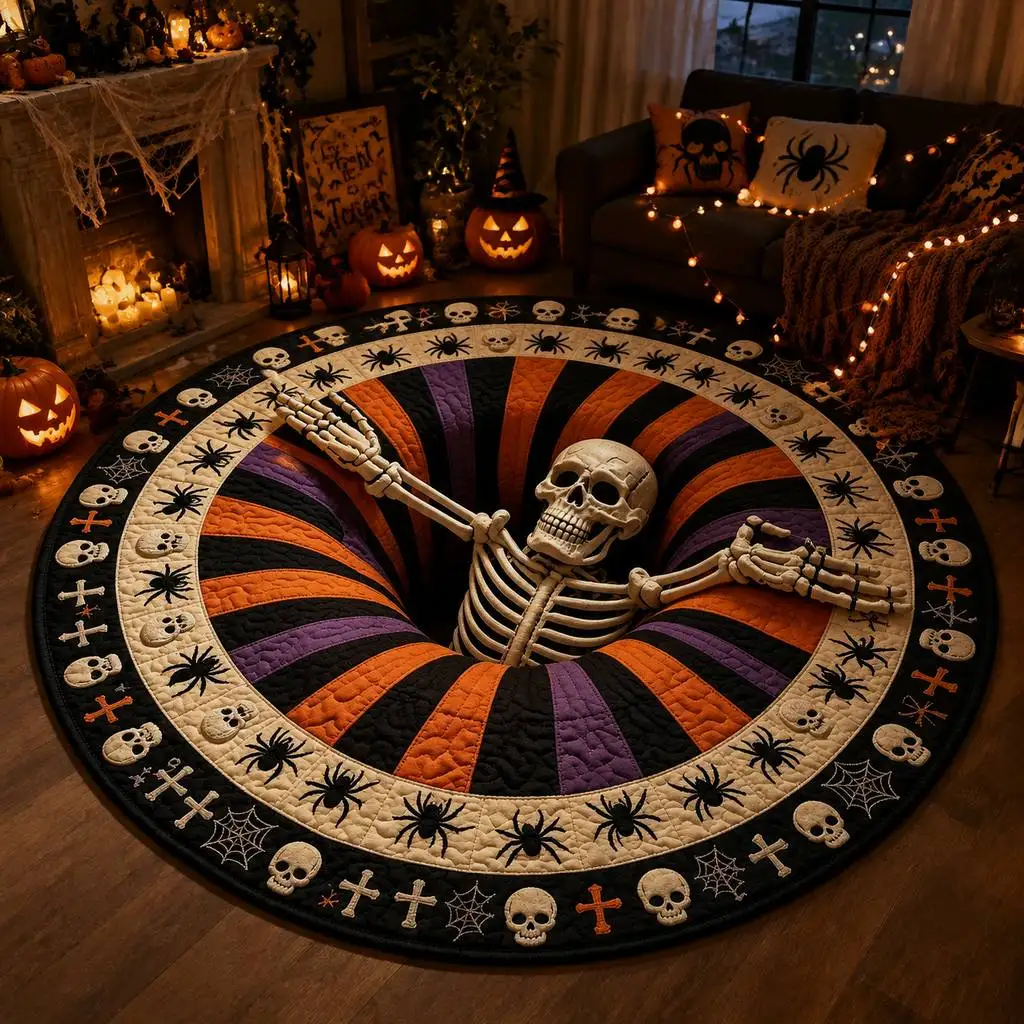 Halloween Skull Spider 3D Pit Area Rug Bedroom Kitchen Coffee Table Decor Entrance Hallway Sofa Side Circle Doormat Floor Mat