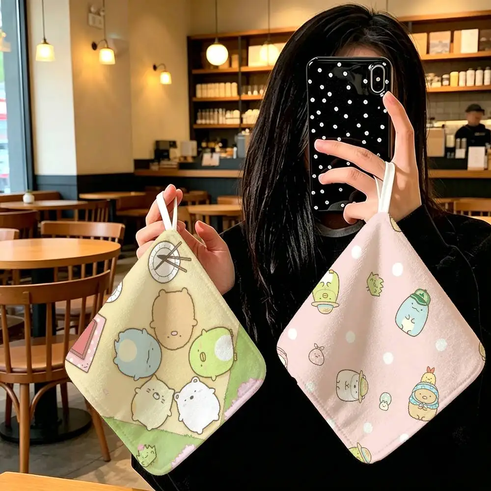 Cartoon Pink Sumikko Gurashi  Anime Polyester Hanging Kitchen Hand Towel Durable Wear Resistant  Versatile Use Throughout Home