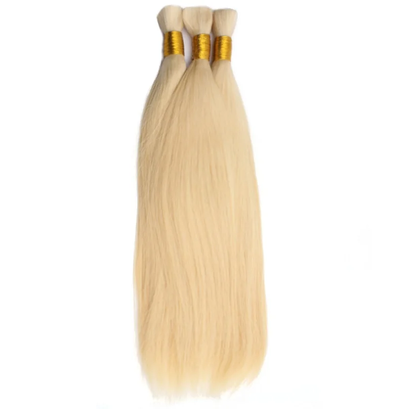 Straight Bulk Human Hair Extensions Machine Made Brazilan Remy Bulk Hair Natural Blonde Original Thick Hair End 12-30inch Soft