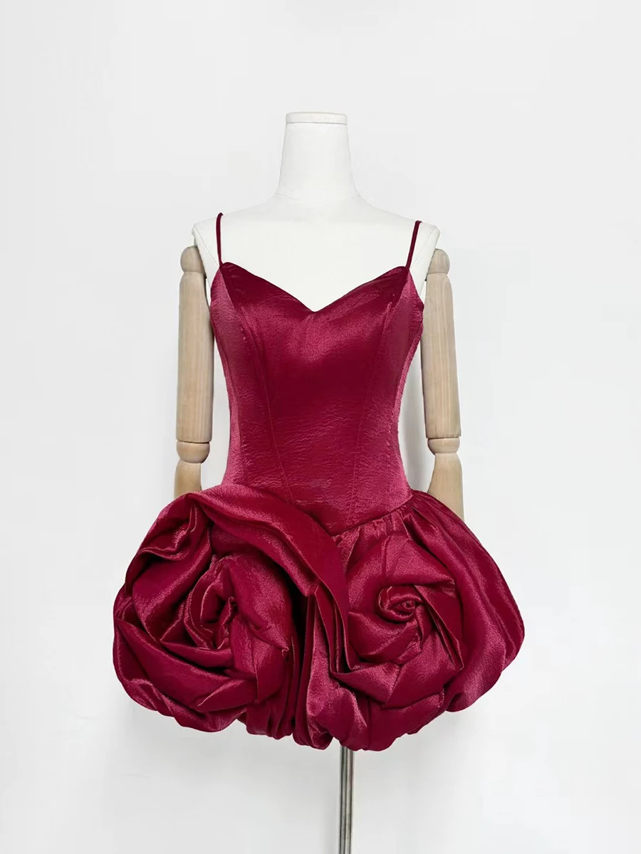 VGH solide Sexy Patchwork 3D fleur ourlet robes pour femmes col en V sans manches taille haute à la mode fête Tutu robe femme à la mode