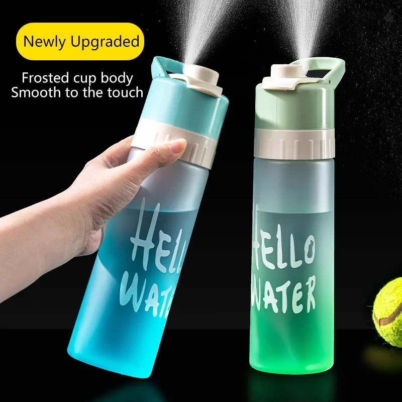 Botella de agua pulverizada de 650ml, taza de agua para deportes al aire libre, Fitness, botella de agua portátil de gran capacidad, taza pulverizadora de agua por chorro