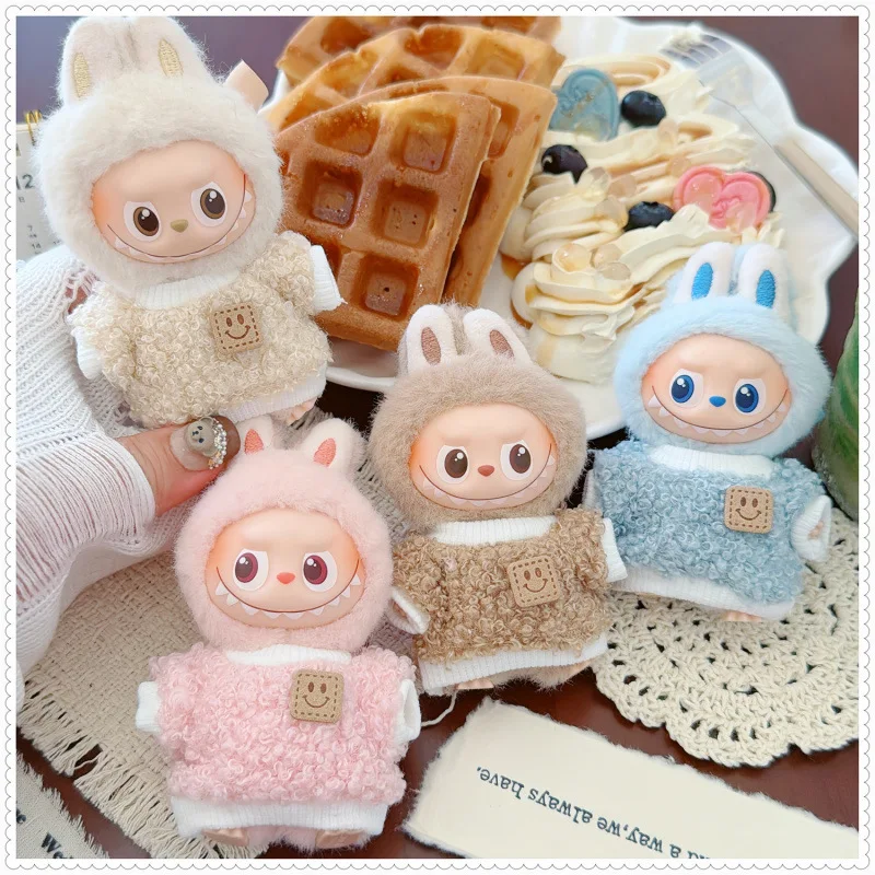 

Для 10 см куклы Labubu, милая цветная круглая фланелевая толстовка с капюшоном макарон, оригинальные куклы, 4,0, одежда «сделай сам», плюшевые игрушки, аксессуары