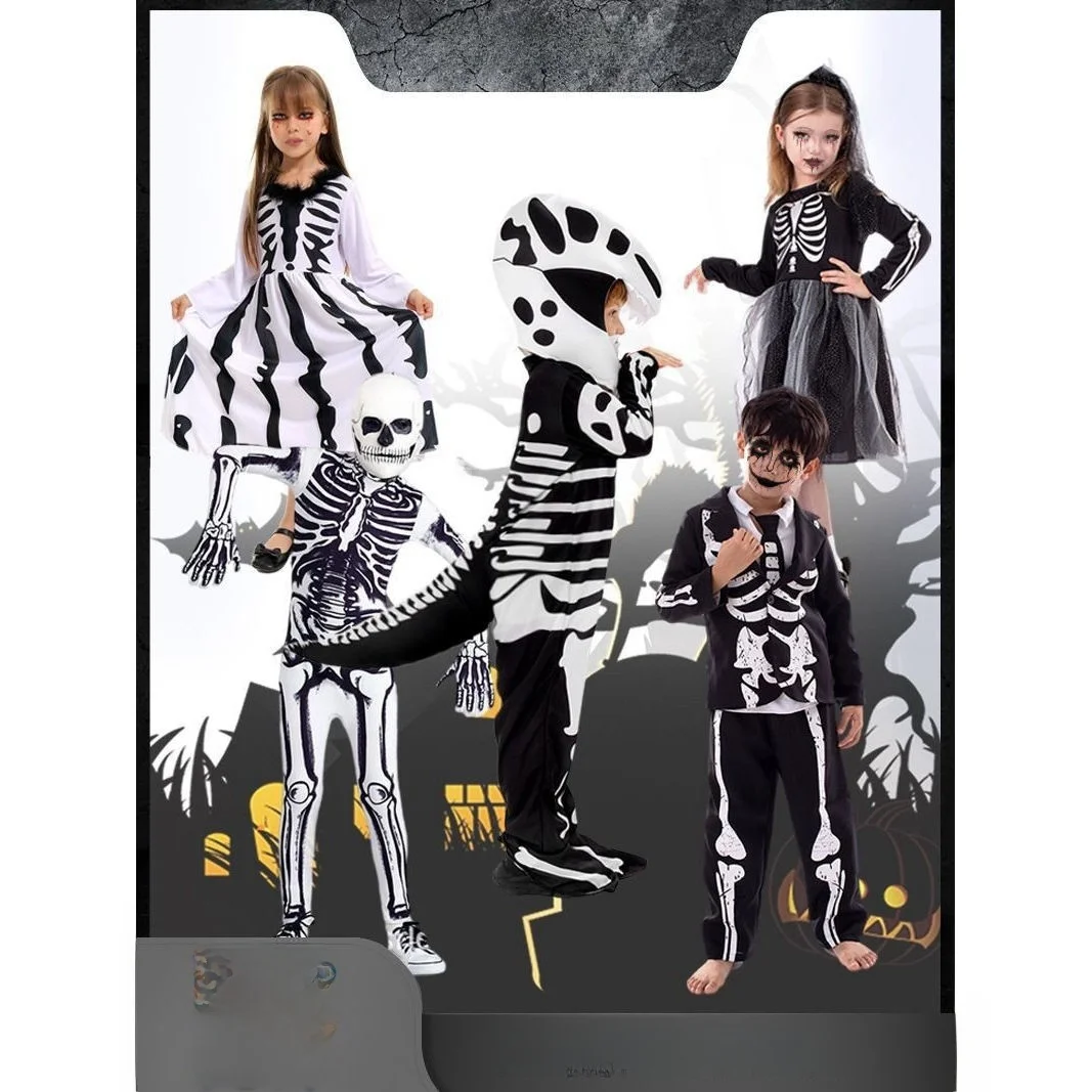 

Children's Skeleton Tyrannosaurus Cosplay Halloween Costume Zombie Ghost Bride Playful Festival Skeleton Clothes Polyester Fiber
