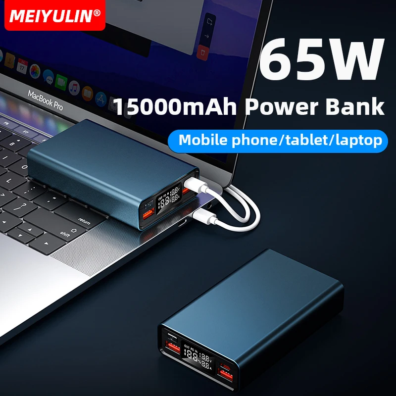 65W Fast Charging Power Bank Portable 15000mAh USB C PD Quick Charger External Spare Battery for iPhone 15 Samsung Xiaom Laptop