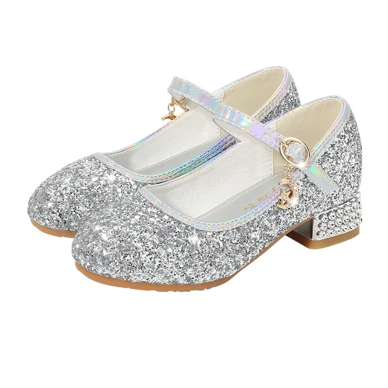 Zhongda-zapatos de cristal con lentejuelas para niña, calzado versátil de princesa Mary Jane, para caminar, para la escuela