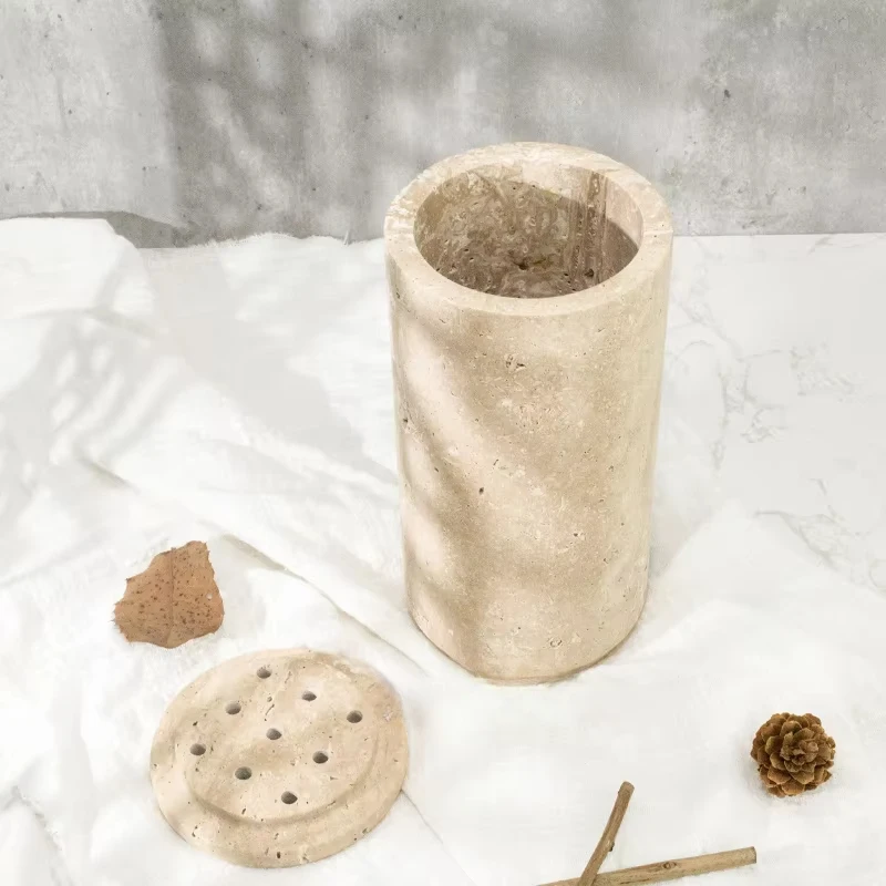 Wholesale Customized Natural Travertine Incense Holder Round Stone Holder Marble Incense Burner